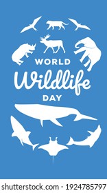 simple world wildlife day poster silhouette on blue background