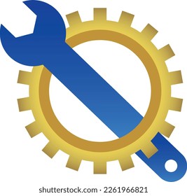 Simple wrench and gear icon, with shadow and white background