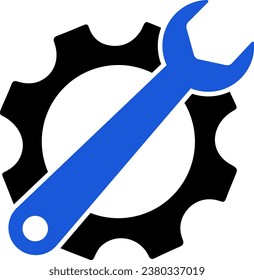 Simple wrench and gear icon, with shadow and white background.