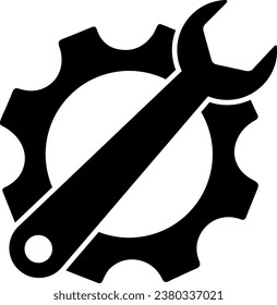 Simple wrench and gear icon, with shadow and white background.