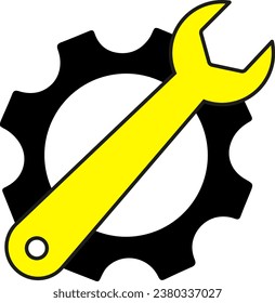 Simple wrench and gear icon, with shadow and white background.