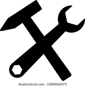 Simple wrench and gear icon, with shadow and white background.	