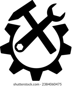 Llave sencilla e icono de engranaje, con sombra y fondo blanco.	