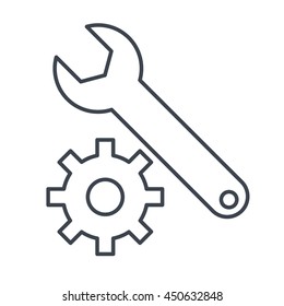 Simple wrench and gear icon, with shadow and white background.