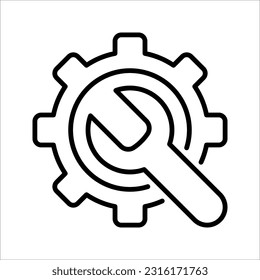 Simple wrench and gear icon, vector illustration on white background