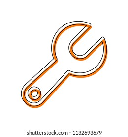 Simple wrench. Linear, thin outline. Isolated icon consisting of black thin contour and orange moved filling on different layers. White background