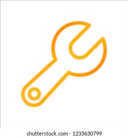 Simple wrench. Linear, thin outline. Orange sign with low light on white background