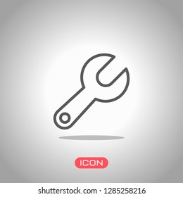 Simple wrench. Linear, thin outline. Icon under spotlight. Gray background