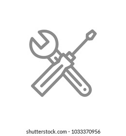 Simple wrench, spanner and screwdriver line icon. Symbol and sign vector illustration design. Isolated on white background