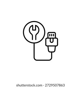 Simple Wrench Tool Icon With Cable Connection For Repair Service Concept