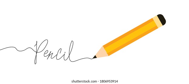 A simple writing pencil. Yellow pencil on white background, flat icon design.