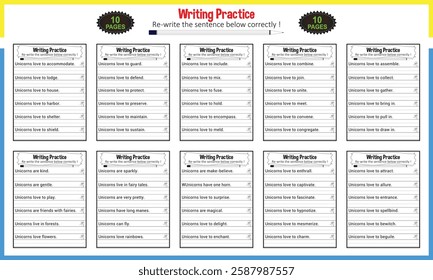 Simple writing sentence worksheets for children