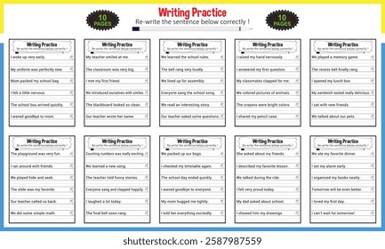 Simple writing sentence worksheets for children