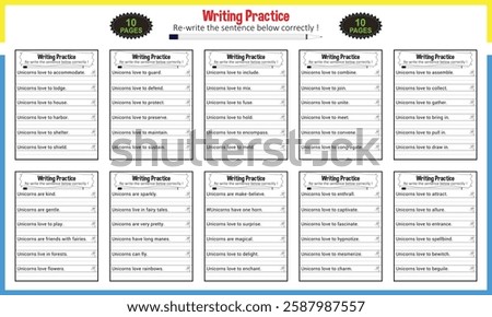 Simple writing sentence worksheets for children