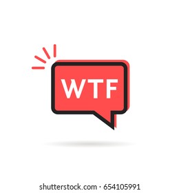 simple icono de wtf en la burbuja del habla roja. concepto de exclamación con conversación negativa o asombro agresivo. diseño gráfico con logotipo moderno de tendencia plana aislado en fondo blanco