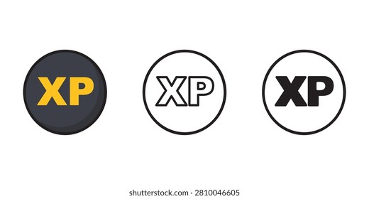 Simple XP experience points vector icon with a clean flat circular design. Suitable for gaming interfaces, achievement systems, progress indicators, mobile applications, websites, dashboards, educational content, and digital design projects. Isolated on a white background.
