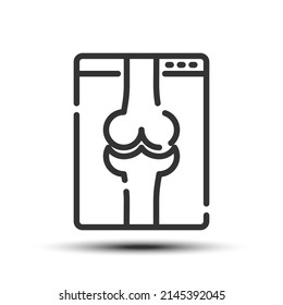 Simple x-ray bone outline icon, science and technology small shadow monotone color on the white background