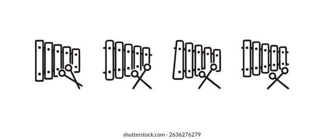 Variações simples de ícones xilofones em preto e branco.