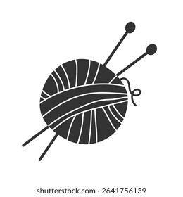 Simple yarn ball outline with crossed knitting needles — great for coloring pages, logos, or handmade product labels.