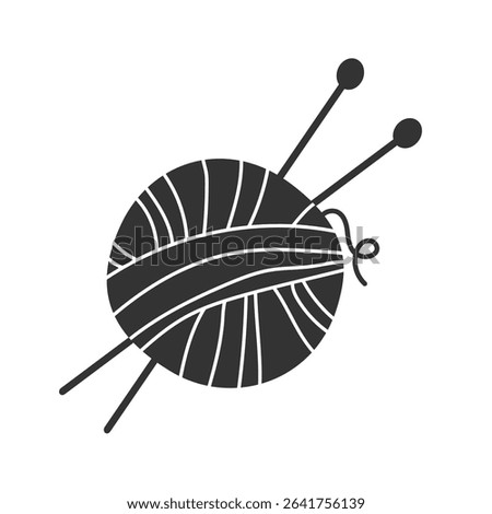 Simple yarn ball outline with crossed knitting needles — great for coloring pages, logos, or handmade product labels.