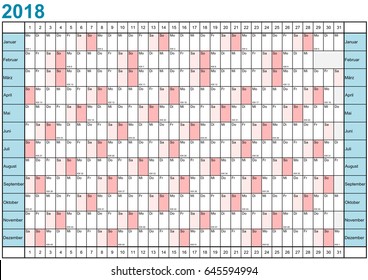 Simple Year Planner 2018 linearly for Germany