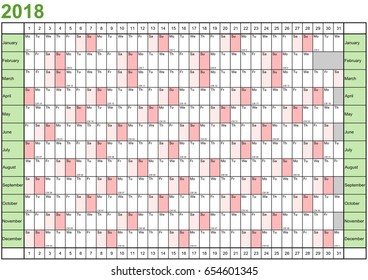 Simple Year Planner 2018 linearly in english