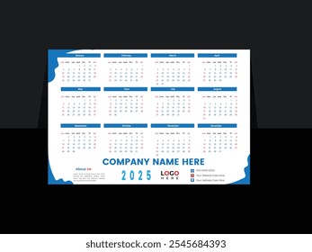 Simple yearly calendar illustration for 2025 including month days and planner