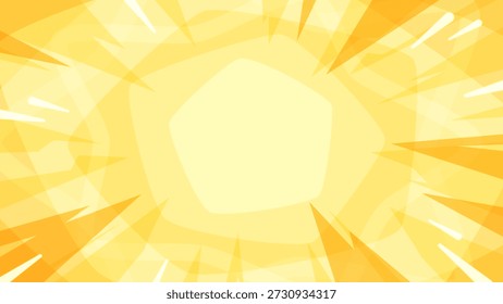 Ilustração de fundo amarelo simples com linhas concentradas e pentágonos espalhando _16:9