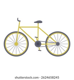 Simple yellow bicycle standing on a white background, perfect for representing cycling and urban transportation