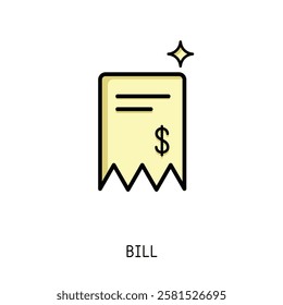 Simple yellow bill icon design perfect for apps or websites needing a clean payment receipt illustration. Use it to represent invoices, payments, or billing.