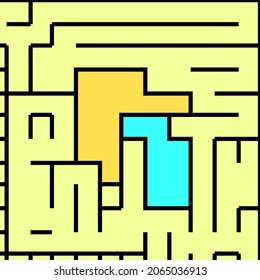 Sencillo fondo de laberinto amarillo y negro.  Juego de rompecabezas para resolver problemas