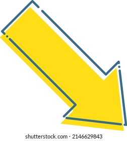 A simple yellow and blue arrow that goes down to the bottom right