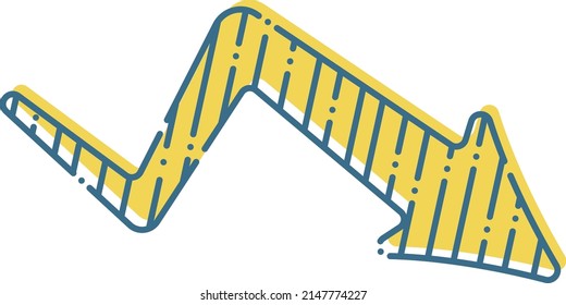 A simple yellow and blue arrow that goes down to the bottom right