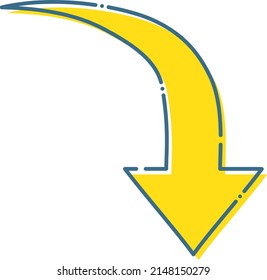 A simple yellow and blue arrow that goes down to the bottom right
