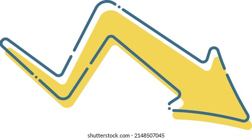A simple yellow and blue arrow that goes down to the bottom right