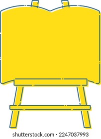 A simple yellow and blue dashed easel with a book-shaped frame