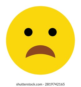 A simple yellow circular emoji icon featuring a sad facial expression with a downward curved brown mouth. Perfect for expressing disappointment, sorrow, or unhappiness.