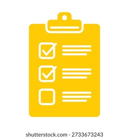 Simple yellow clipboard icon with checklist and checkboxes