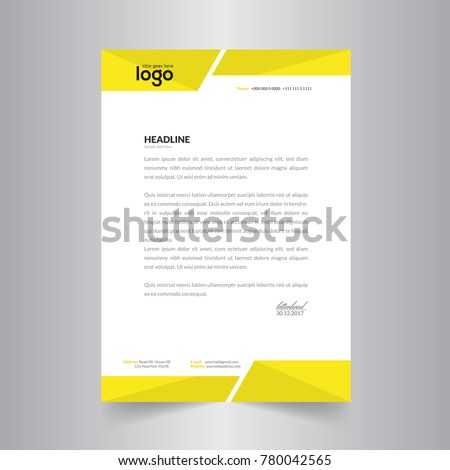 Simple Yellow Color Vector Letter Head Template with standard sizes.