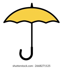 Simple Yellow Colored Umbrella Outline Protection Element Weather Symbol Icon