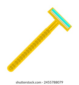 Simple yellow disposable razor with different angles in vector flat illustration art design.