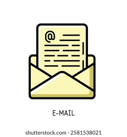 A simple yellow email icon design shows an envelope with a letter inside Perfect for websites and apps