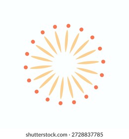 Fuegos artificiales amarillos simples sobre un fondo blanco. Vector dibujado a mano ilustración para sus proyectos.