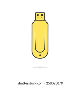 simple yellow flash drive icon with shadow. concept of computer equipment, flashdrive, mobility, microdrive. isolated on white background. flat style trendy modern logo design vector illustration