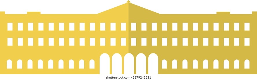 Simple yellow  flat drawing of the Norwegian historical landmark monument of the ROYAL PALACE, OSLO