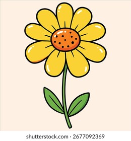 Simple yellow flower with green stem and leaves

