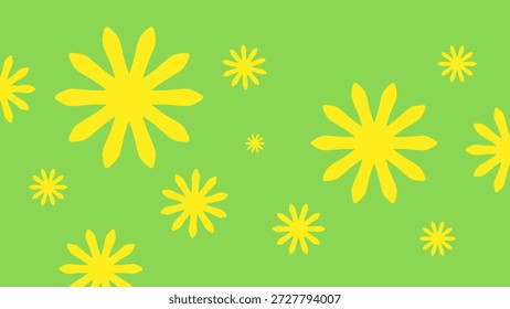 A simple yellow flower icon placed on a green background. Created with clean lines and soft shapes, this minimal floral graphic delivers a bright, fresh, and cheerful visual style. Ideal for decorative elements, botanical themes, spring designs, stickers, branding, packaging, and digital artwork that needs a vibrant natural accent.
