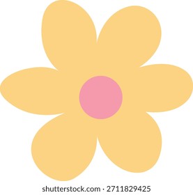 Simple yellow flower illustration with rounded petals and a soft pink center, ideal for spring graphics, cute designs, children's artwork, stickers, and decorative floral accents.
