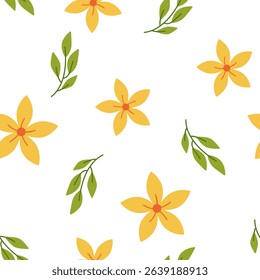 Simple yellow flower seamless pattern on white background. Good pattern for textile and fasihon
