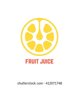 simple yellow fruit juice logo. concept of freshness badge, peel, delicious, yummy, agriculture, bar, premium, sap, crush. flat style trend modern brand design vector illustration on white background
